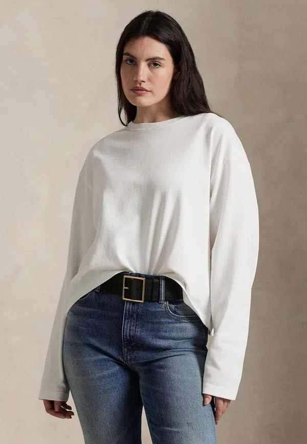 Футболка с длинным рукавом хлопковая Cropped cotton jersey long sleeve tee Polo Ralph Lauren, белый