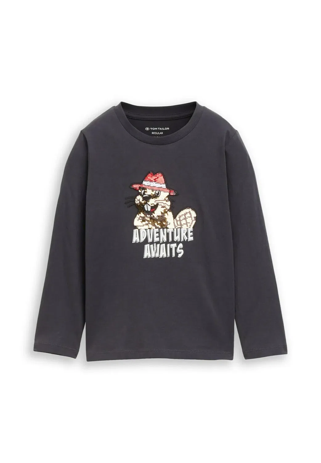 Футболка с длинными рукавами (T-shirt langarmshirt mit biber-print) Tom Tailor, Coal Grey