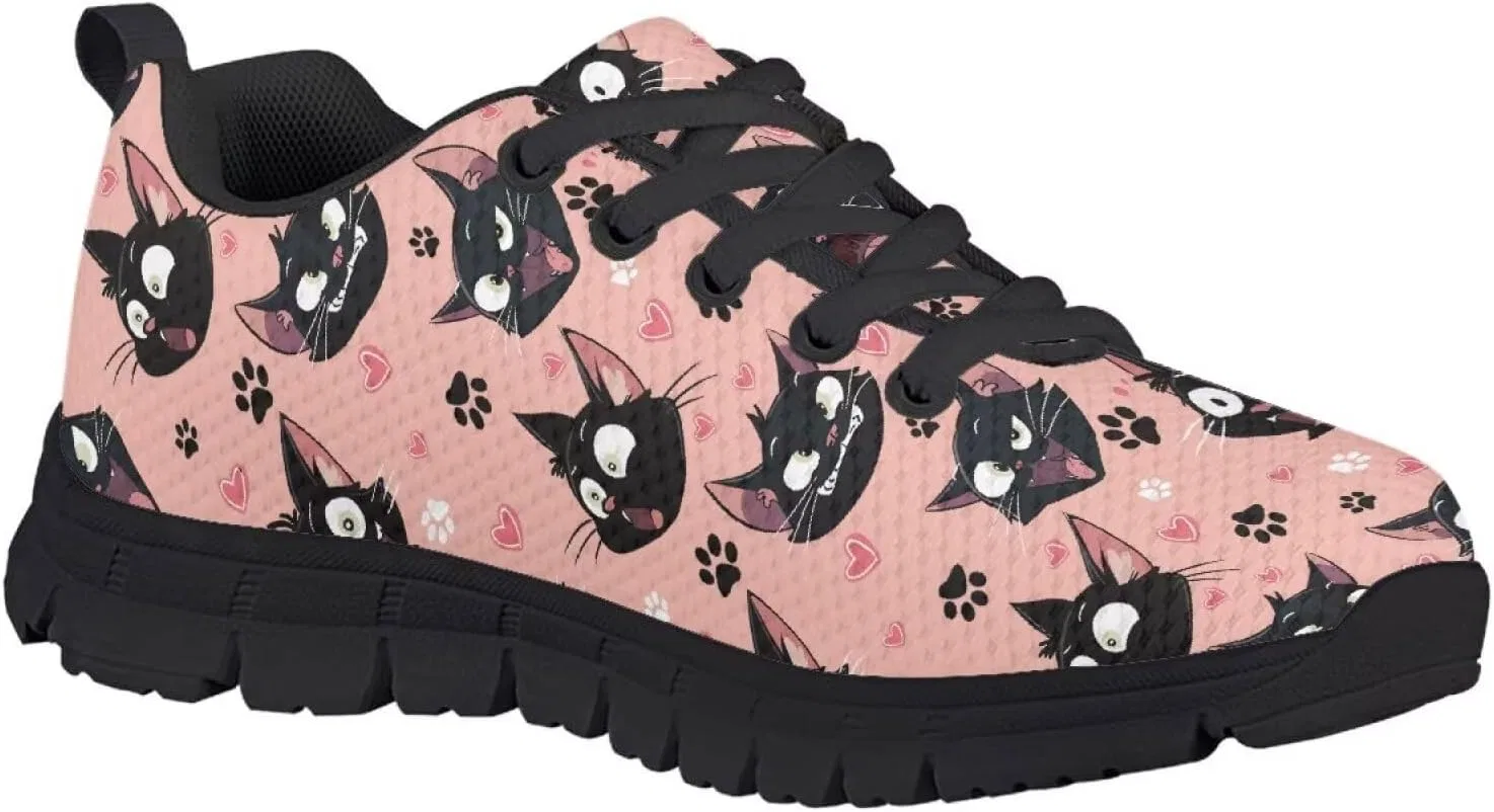 Детские кроссовки для девочек с сеткой Ystardream, Funny Black Cat