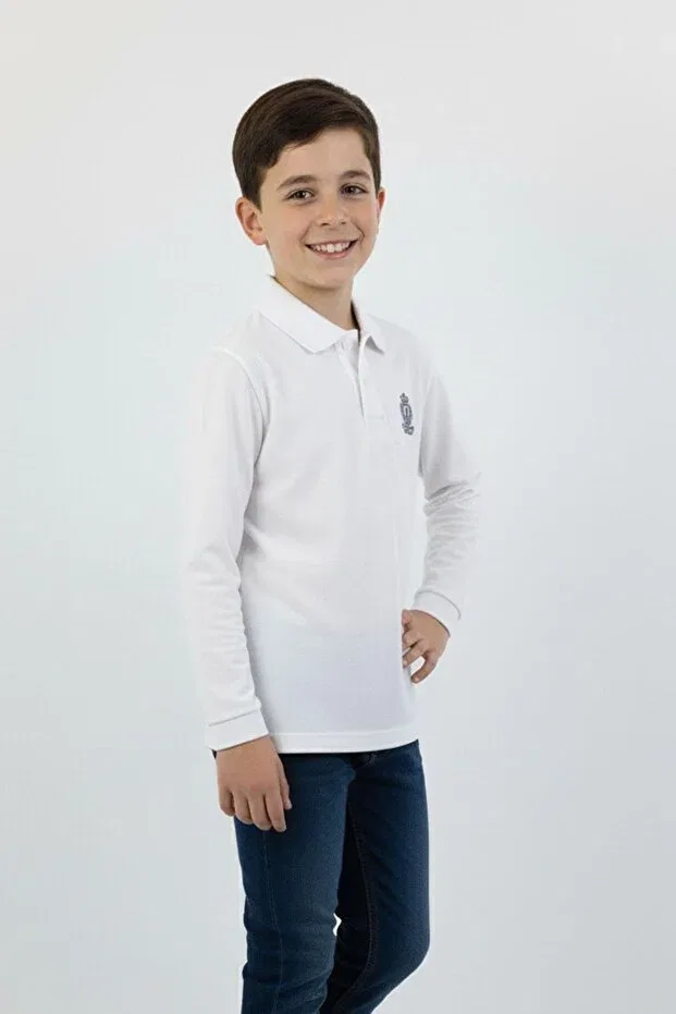 Детские свитшот для мальчиков с принтом Polo Neck Basic Newkids, White — фото 2