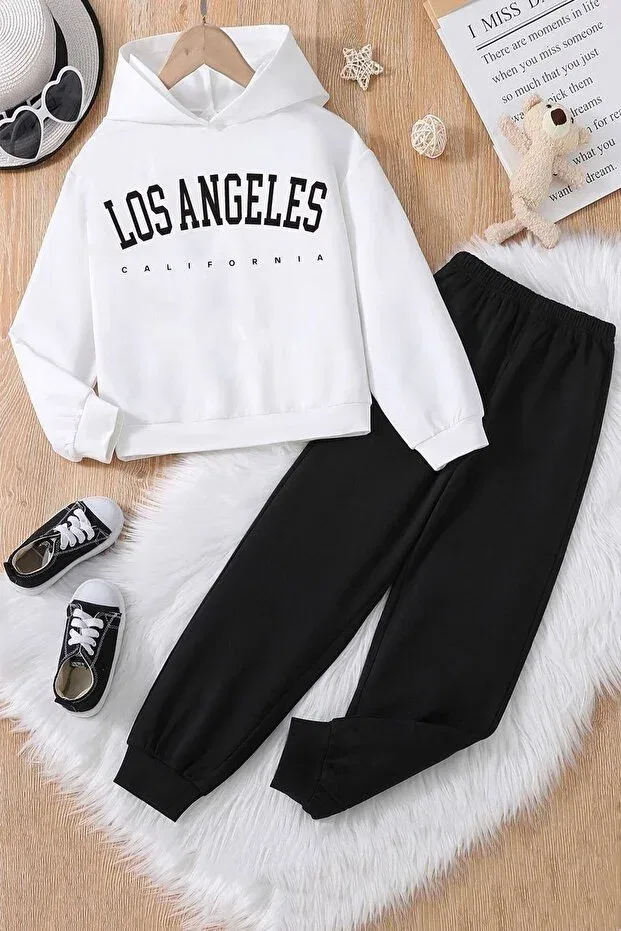 Детский комплект спортивного костюма с принтом Los Angeles Ss Sinser, White