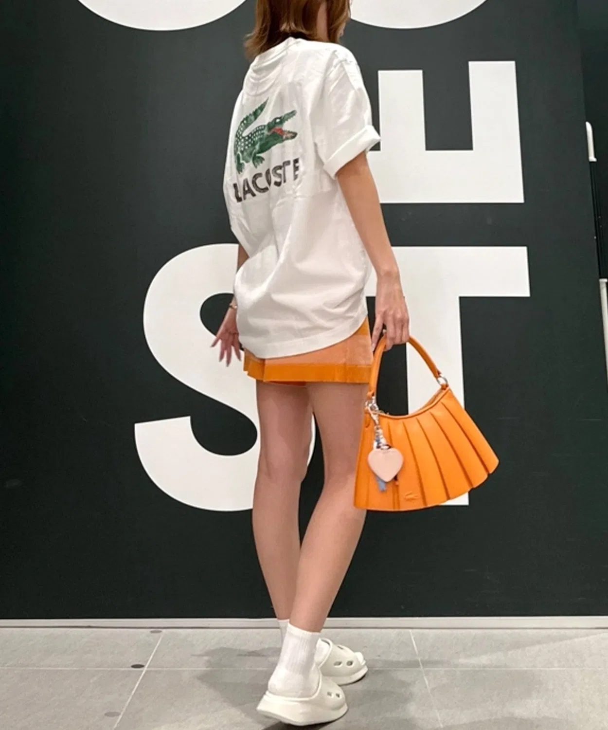 Женские шорты из меш-трикотажа с принтом LACOSTE, Orange — фото 4