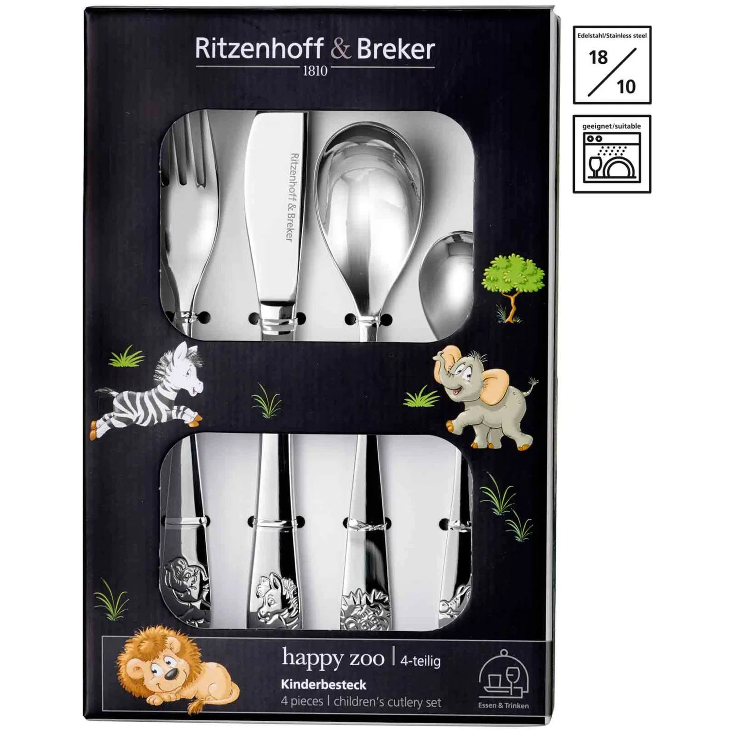 Детский набор столовых приборов 4 предмета с принтом Happy Zoo Ritzenhoff & Breker, Bunt — фото 2