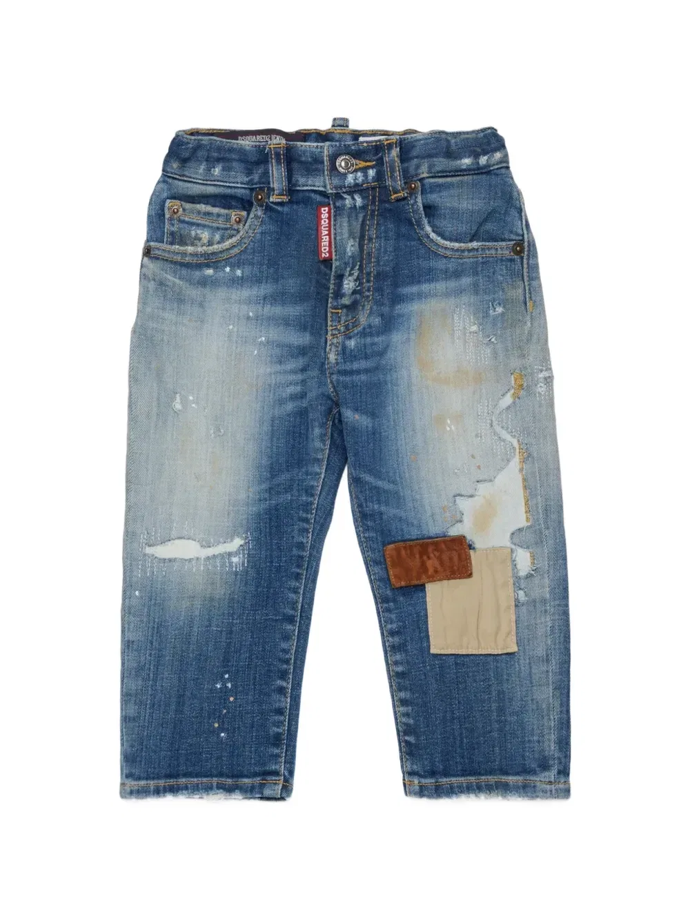 Джинсы в технике пэчворк с эффектом потертости DSQUARED2 KIDS, синий