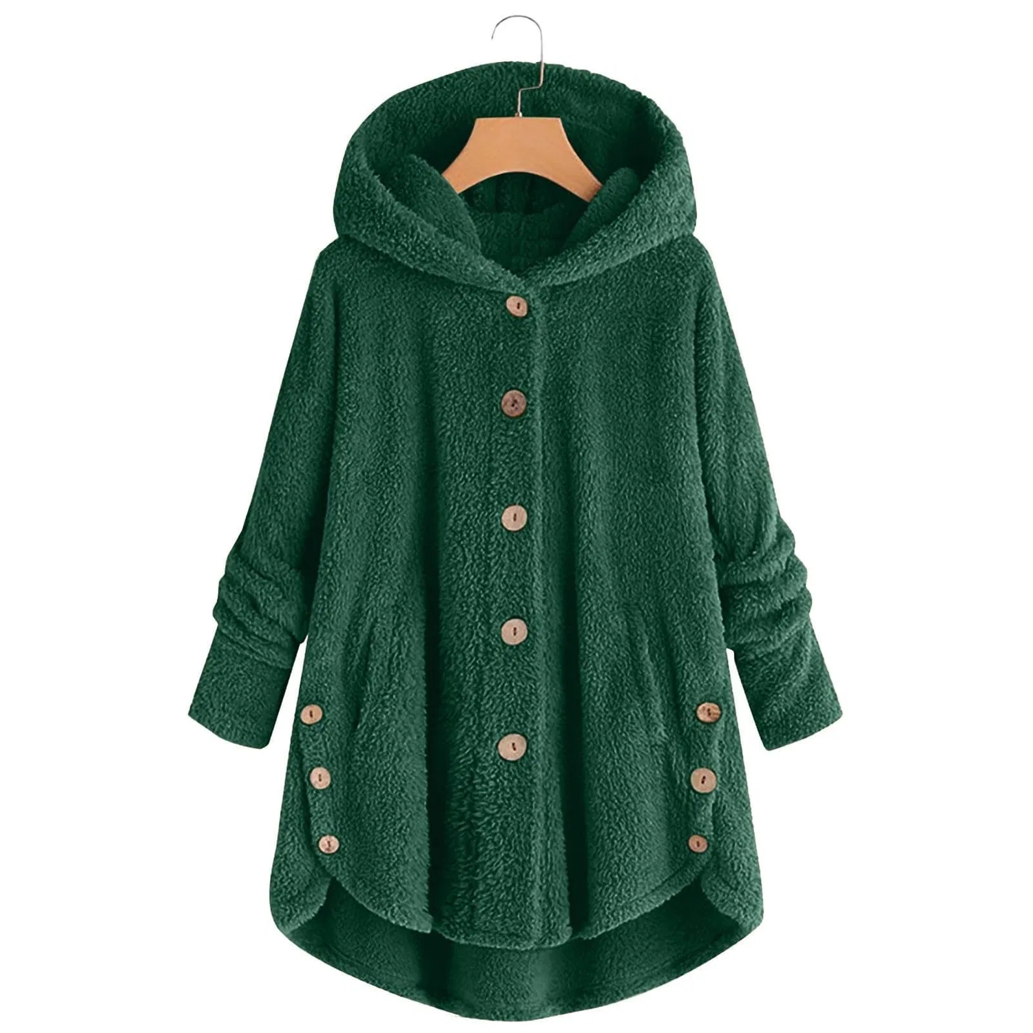 Женское пальто из флиса с капюшоном Teddy Fleece Jacket, 01#Verde nerastro — фото 2