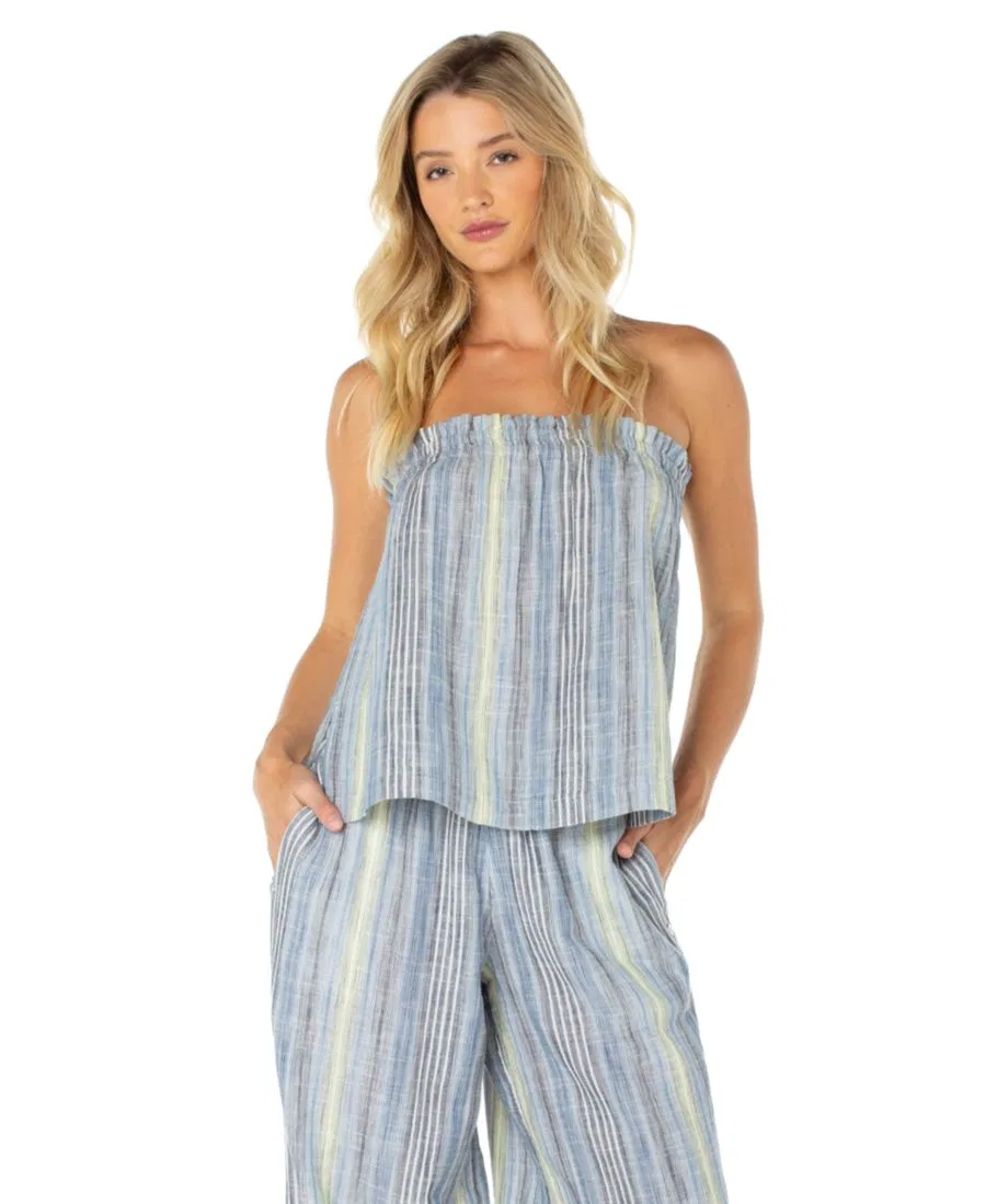 Топ без бретелек с рюшами на груди, модель Offshore Roxy, Mood Indigo Coastline Stripe