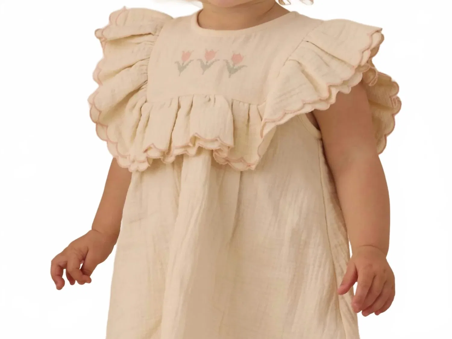 Детское платье для девочек с оборкой и вышивкой Lulu Dress Quincy Mae, Natural — фото 2