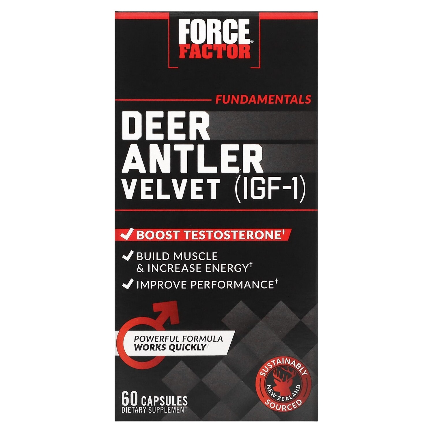 

Кожа Force Factor IGF-1 из оленьих пантов, 60 капсул