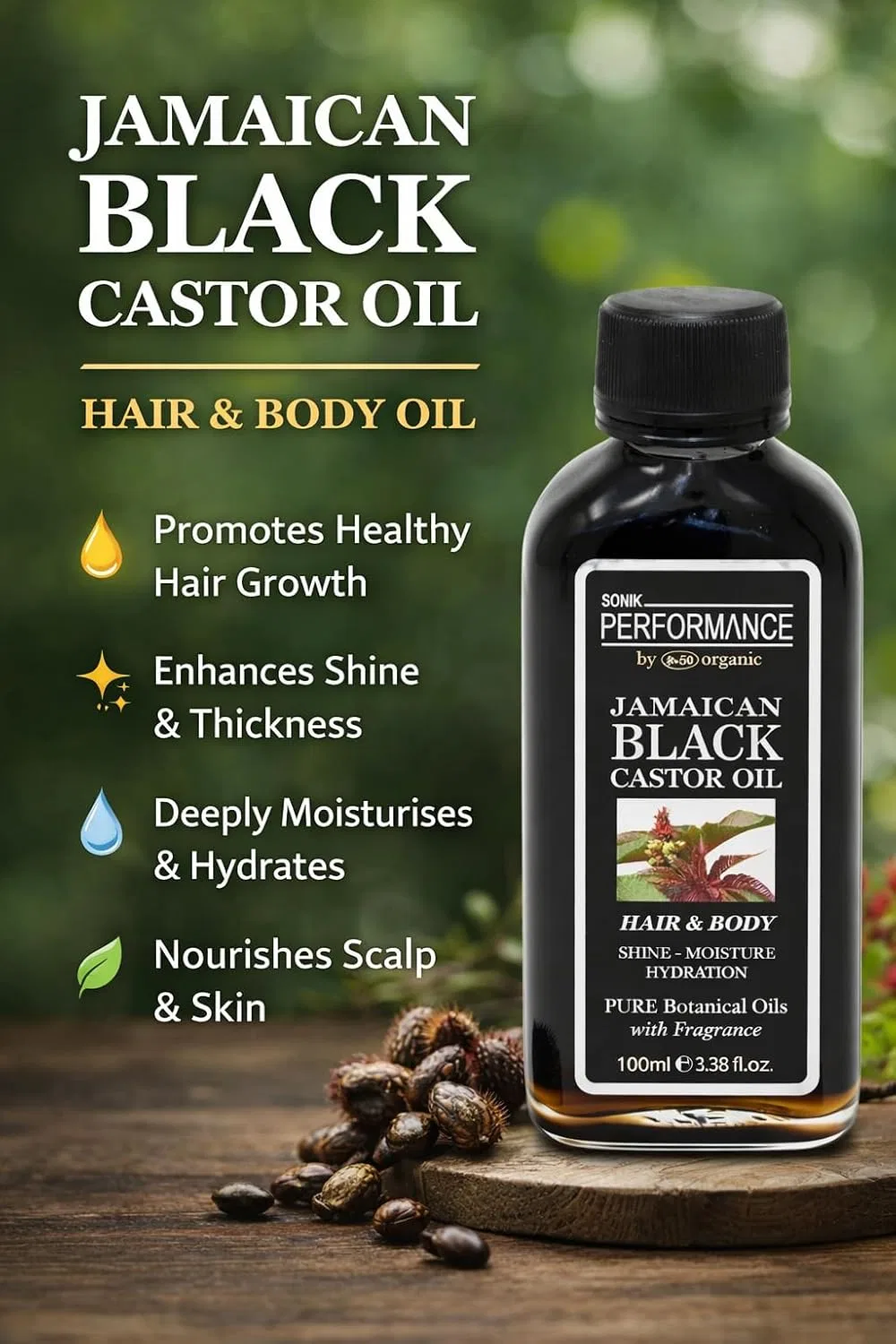 Масло для волос и тела Black Castor Oil, Sonik Performance, 125 мл — фото 2