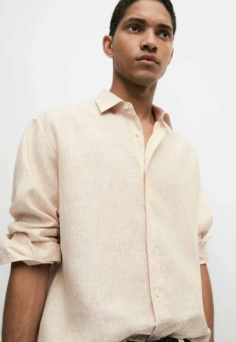 Рубашка в полоску, стандартный крой, 100% лен Massimo Dutti, Beige — фото 4
