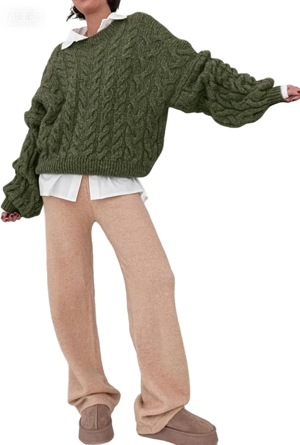Женский свитер с V-образным вырезом, с косами, Vintage Cable Knitted