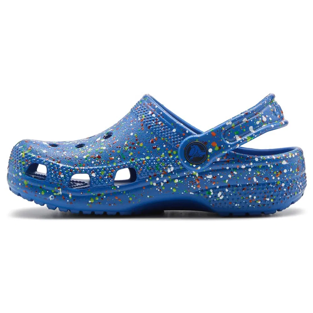 Детские классические сабо с графическим рисунком Crocs, Blue Splatter Multi — фото 3