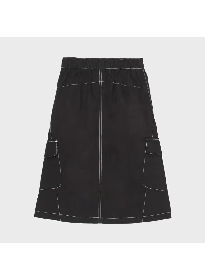 Юбка-трапеция с вышивкой и отделочными строчками карго Zara, черный — фото 3