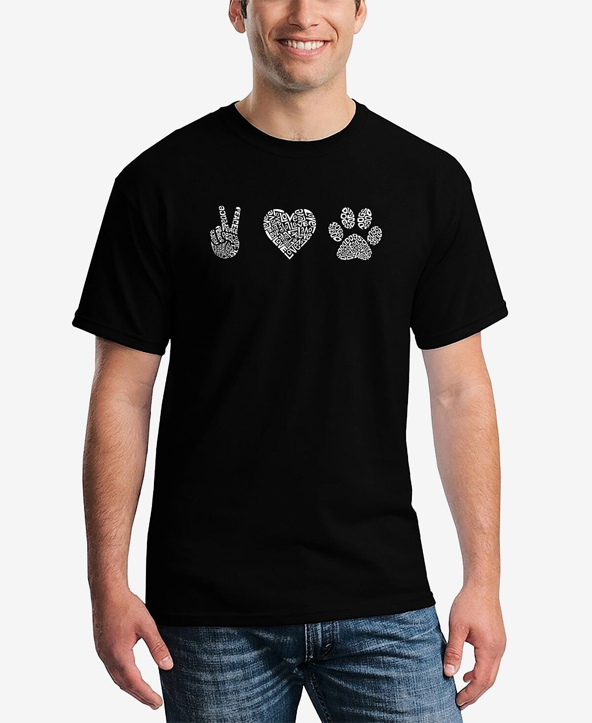 

Мужская футболка с коротким рукавом peace love dogs word art LA Pop Art, черный