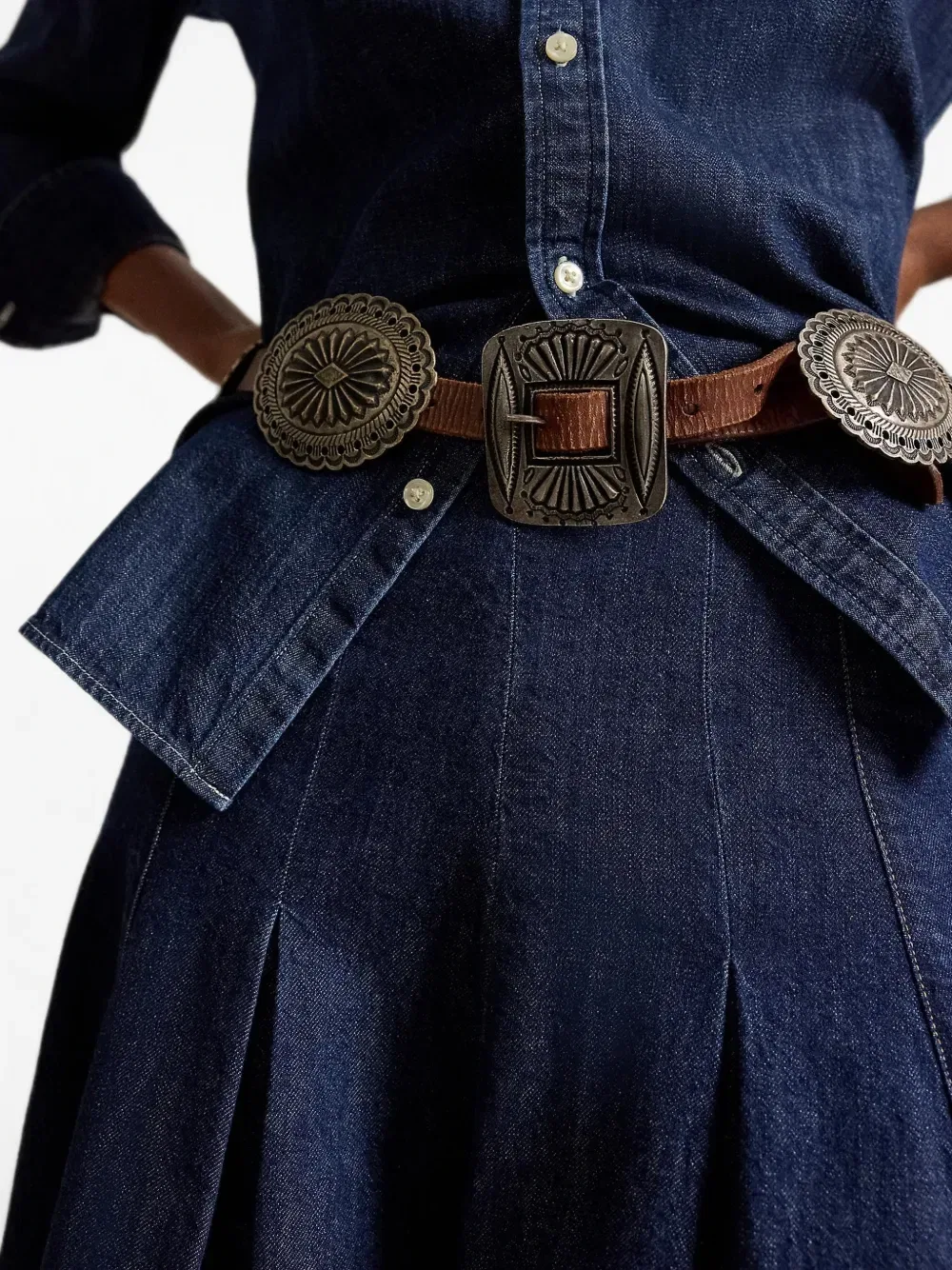 Плиссированная джинсовая юбка миди Polo Ralph Lauren, синий — фото 4