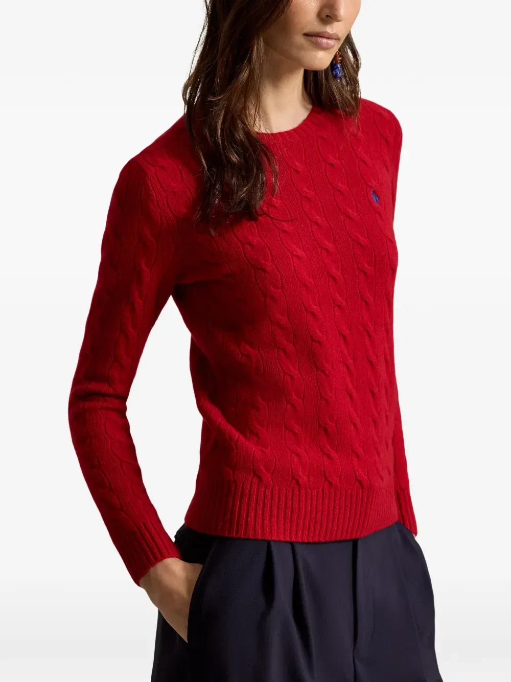 Свитер фактурной вязки из шерсти и кашемира с круглым вырезом POLO RALPH LAUREN, красный — фото 3