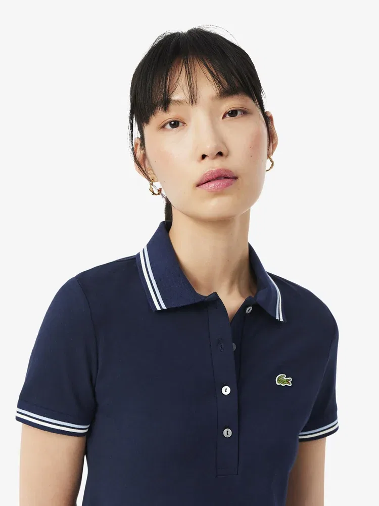 Платье поло LACOSTE Navy, с отделкой, темно-синее — фото 2