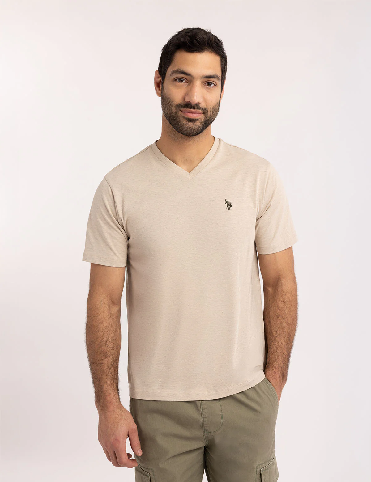 

Футболка-поло U.S. Polo Assn Solid V-neck, светло-коричневый