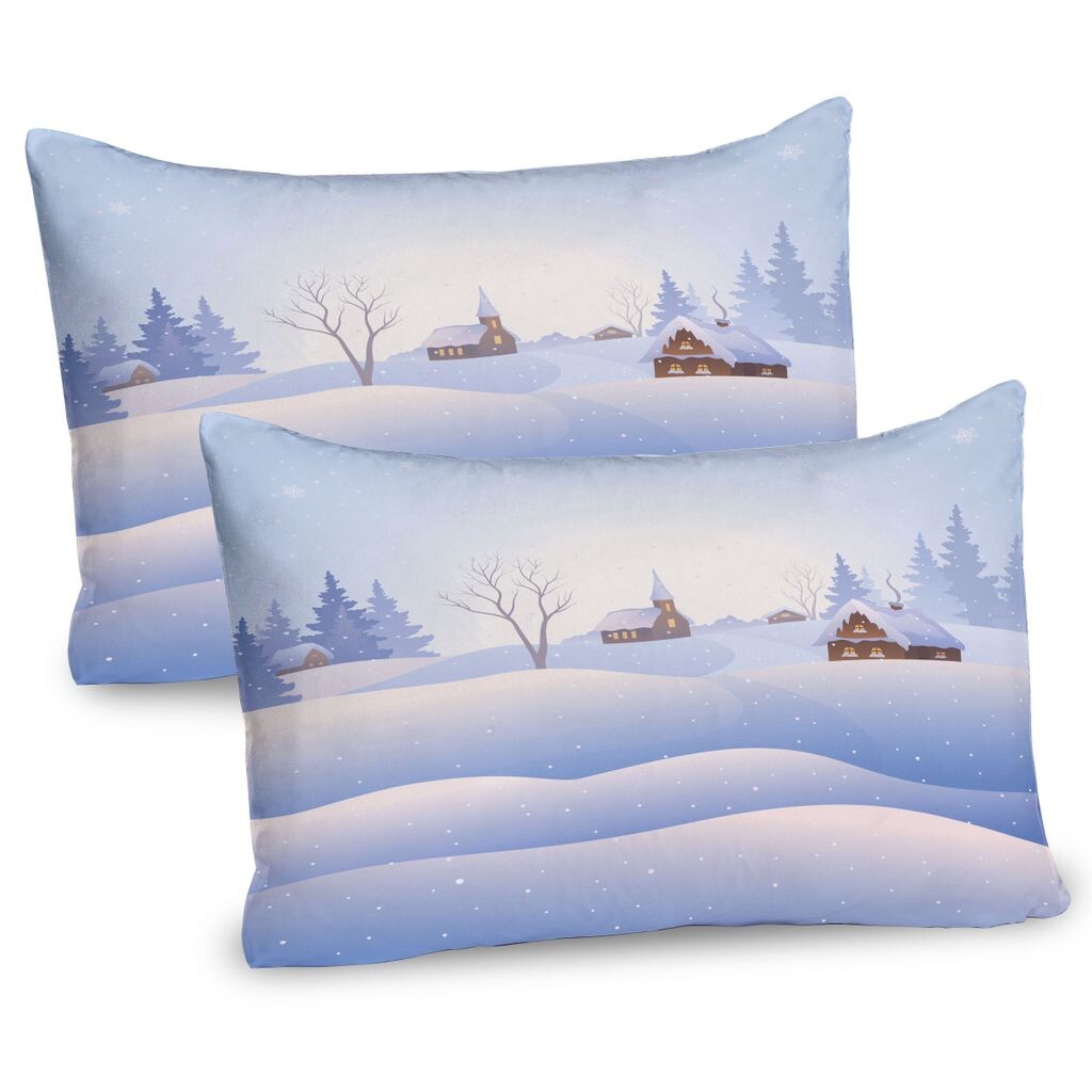 

ABAKUHAUS Snowy Trees Чехлы на подушку, набор из 2 шт., Сюрреалистический пейзаж, вид на деревню, Чехол на подушку с декоративным принтом, 80 x 40 см, Потолок Синий Умбра
