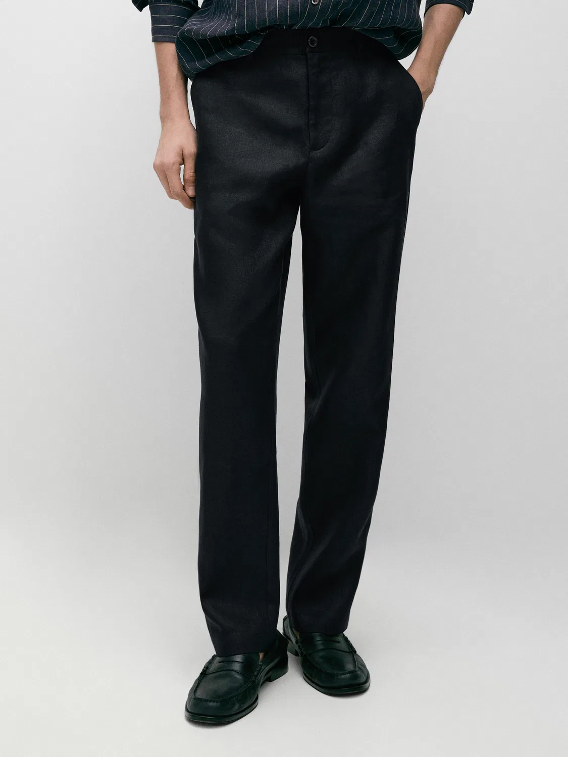 Льняные брюки зауженного кроя Massimo Dutti, темно-синий — фото 2