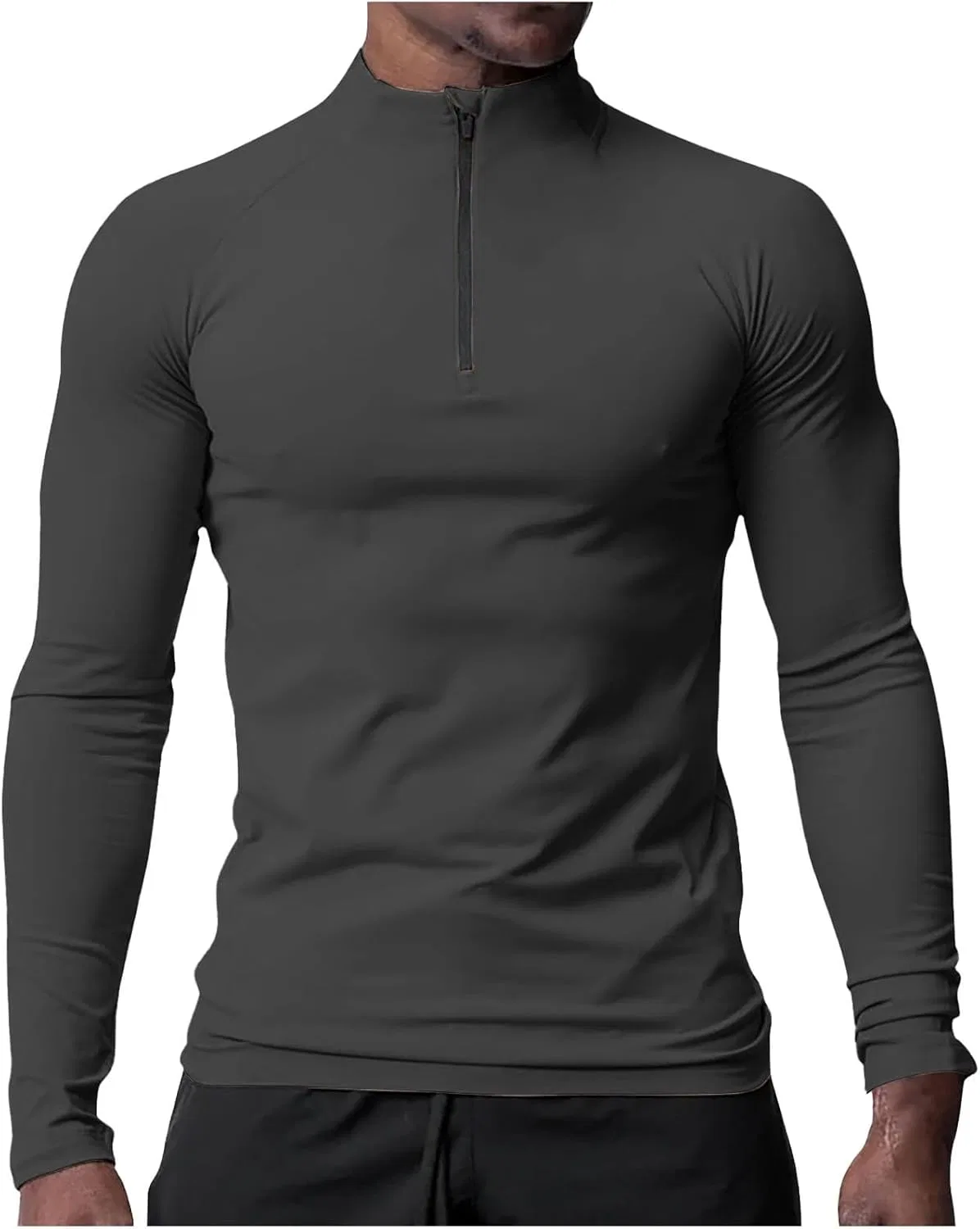 Мужская компрессионная футболка с четверть-застежкой, Dark Gray — фото 2