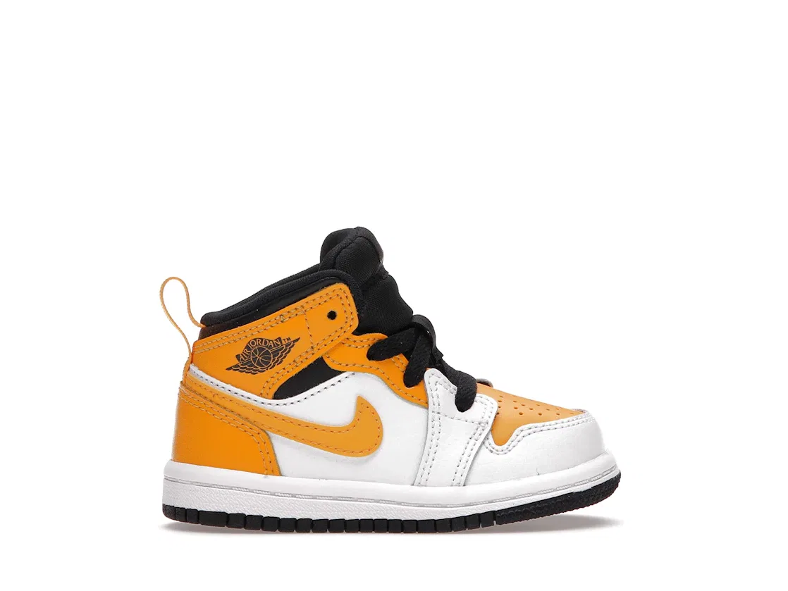 Детские кроссовки с высоким берцем Jordan 1 Mid University Gold, White/University Gold-Black