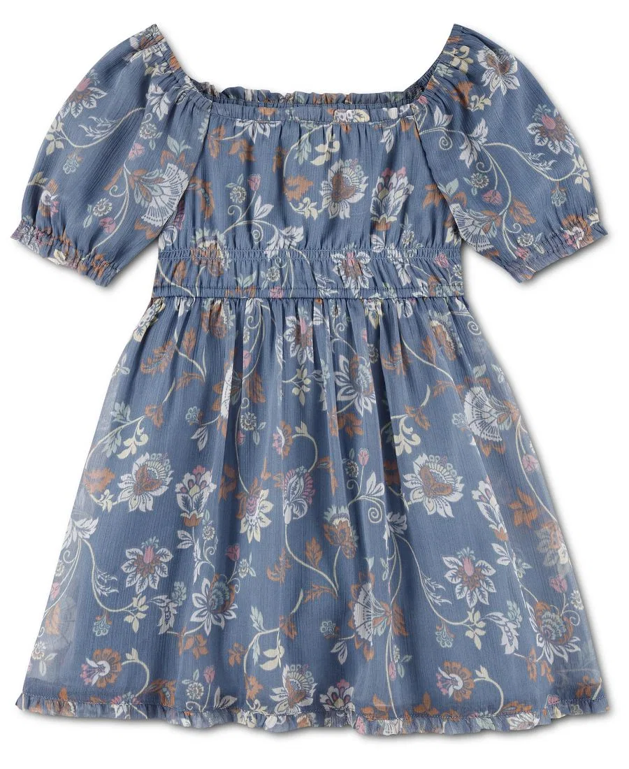 Платье-трапеция с коротким рукавом и квадратным вырезом, модель Blue Swirl Floral abercrombie kids, Blue Swirl Floral