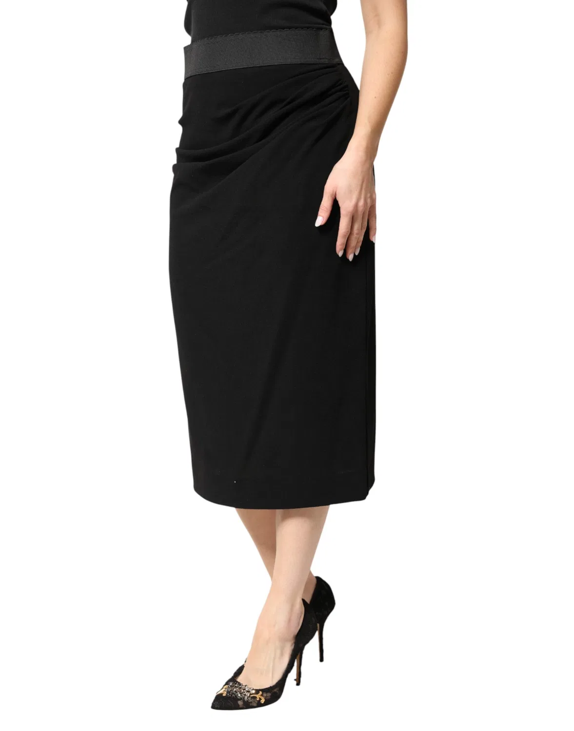 Женская шерстяная юбка-карандаш миди High Waist Midi Dolce & Gabbana, черный — фото 3