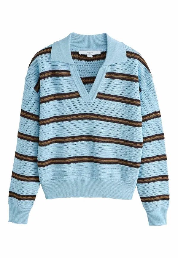 Джемпер поло в полоску Regular fit stitch long sleeve polo jumper Next brown stripe, коричневый
