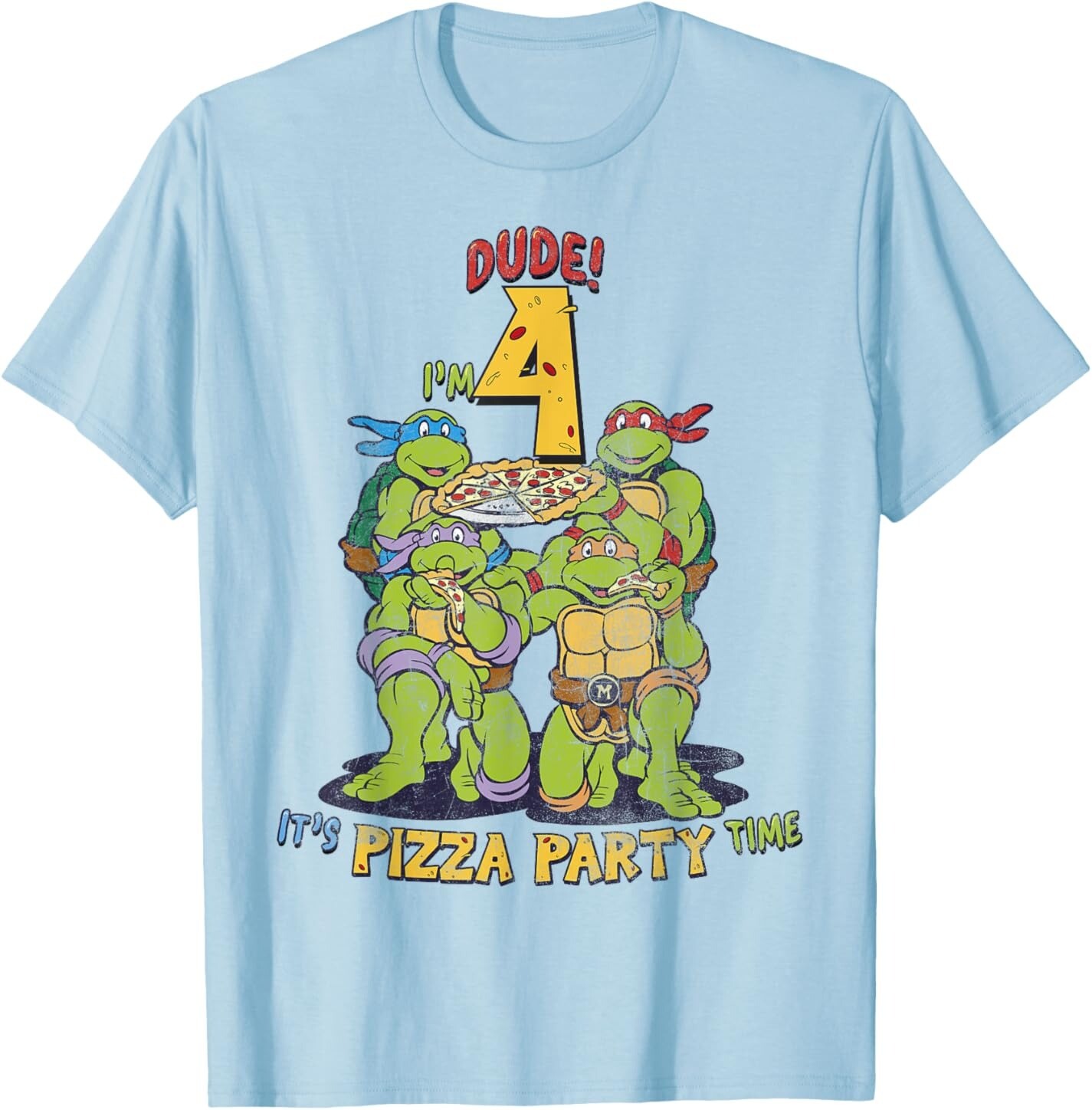 

Мужская футболка Teenage Mutant Ninja Turtles I'm 4 Dude Pizza Birthday Party, светло-голубой