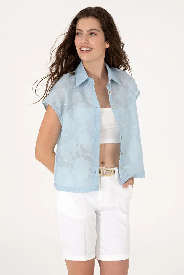 Женская рубашка с коротким рукавом U.S. Polo Assn., Light Blue — фото 3