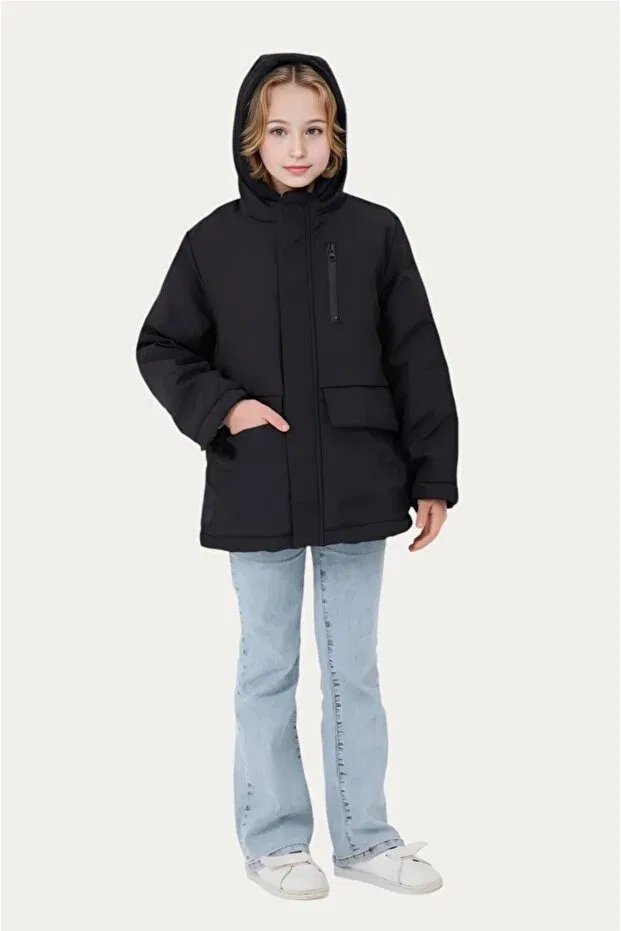 Детское пальто для девочек с капюшоном Firststops, Black