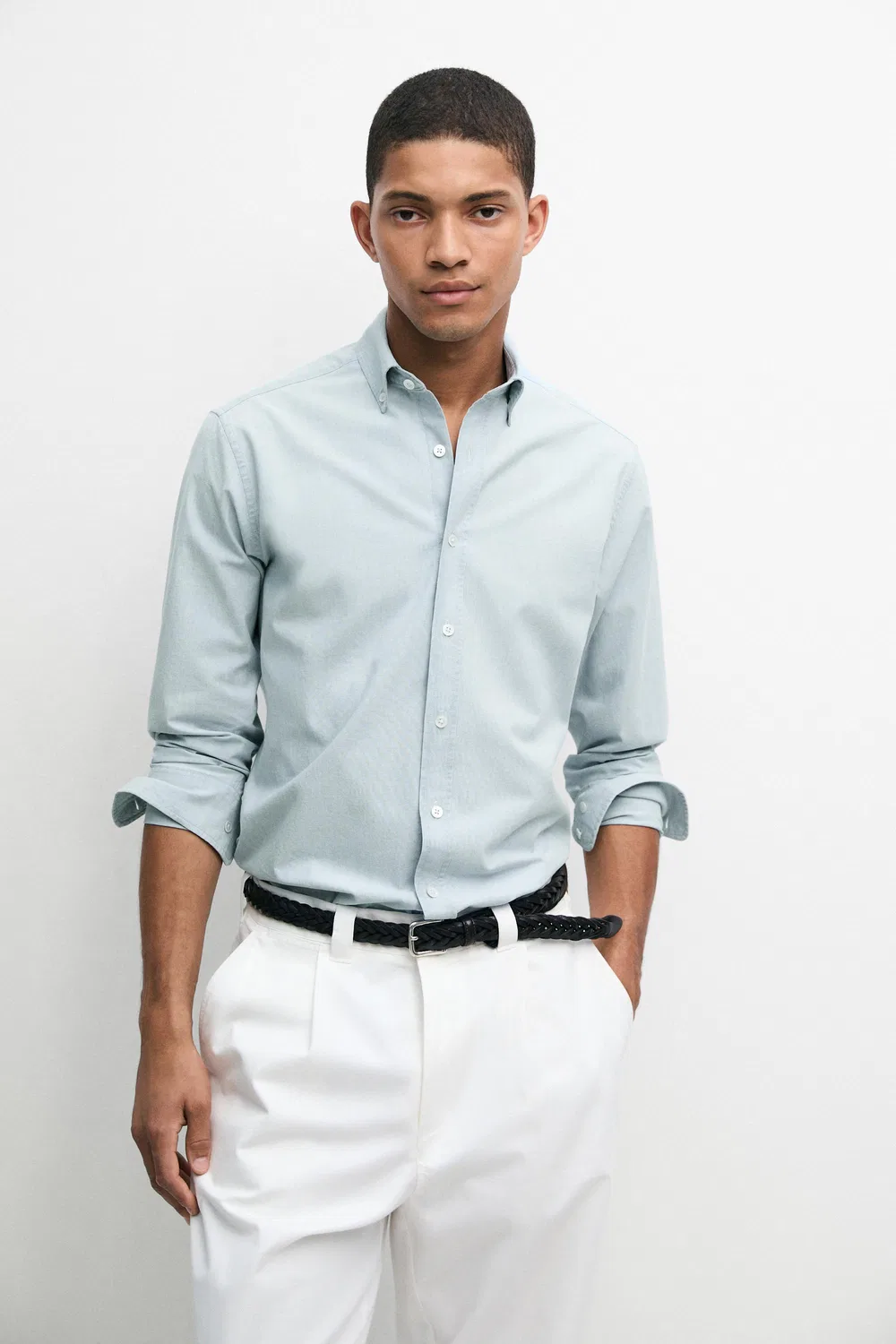 Рубашка Massimo Dutti 100% Cotton Denim, небесно-голубой