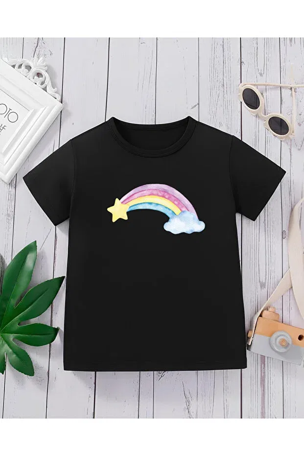 Детская футболка с принтом Premium charming rainbow Cda, Black