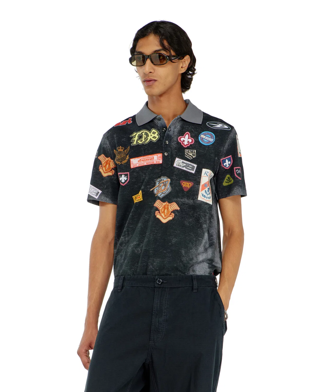 Мужская футболка-поло с патчами T-REJUST-PATCHES DIESEL, Grey