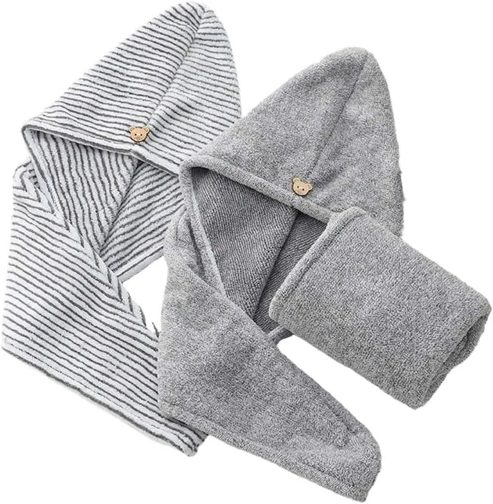Шапочка для душа из бамбукового угля 2 шт, NOOFIE, 65x25 см, Grey