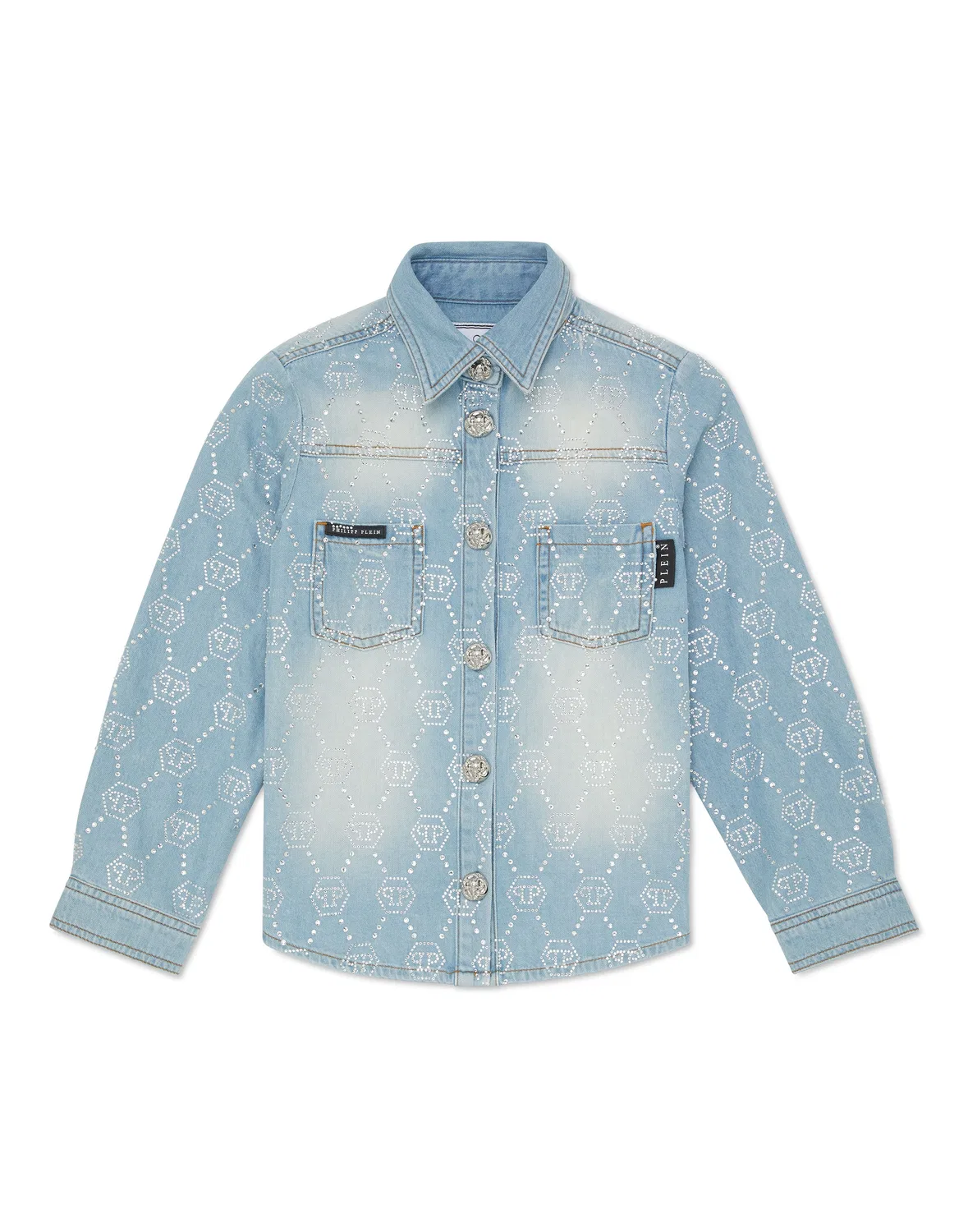 Детская рубашка из денима с монограммой из страз Monogram Strass PHILIPP PLEIN, Coted'Azure