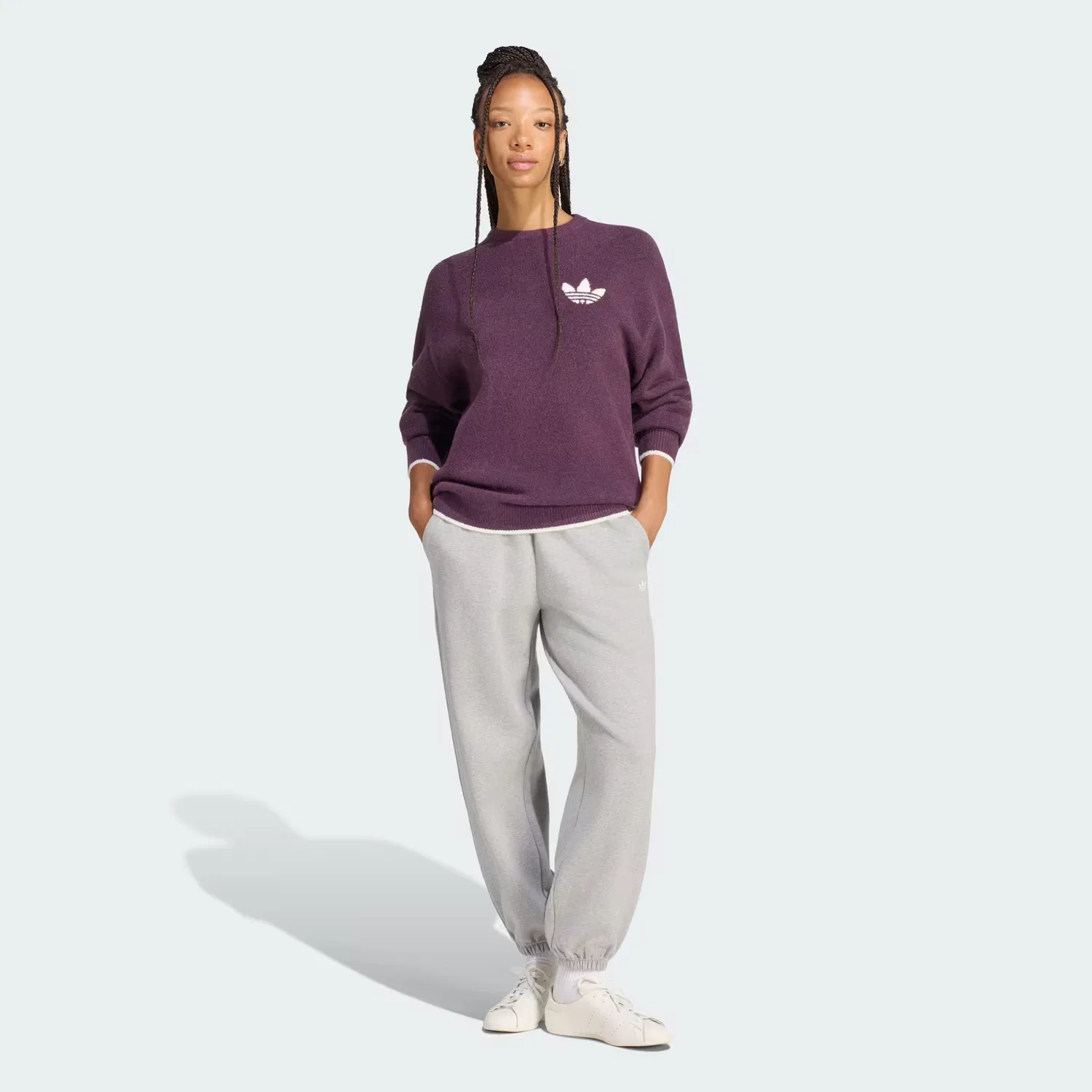 Женская толстовка свободного кроя ESS Knit Tipping Crew Adidas Originals, Noble Red/Cream White — фото 3