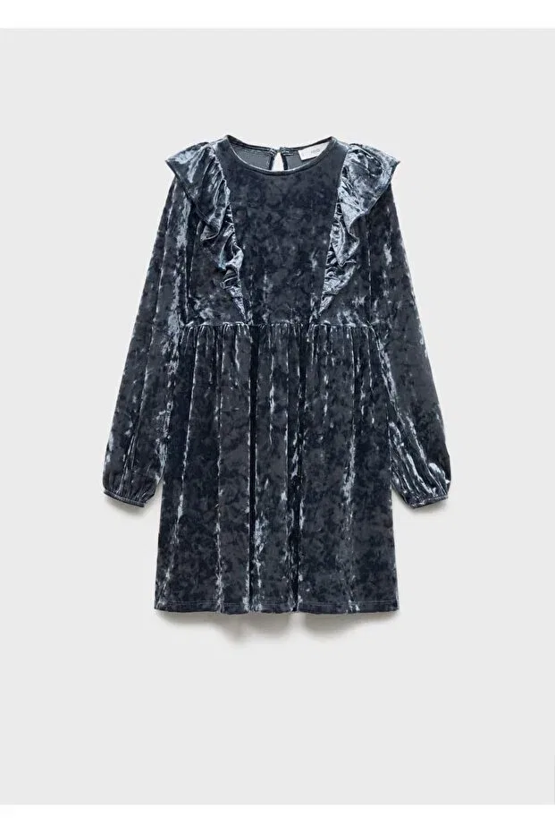 Детское платье для девочек из велюра Ruffle Velvet Dress Mango Kids, Blue