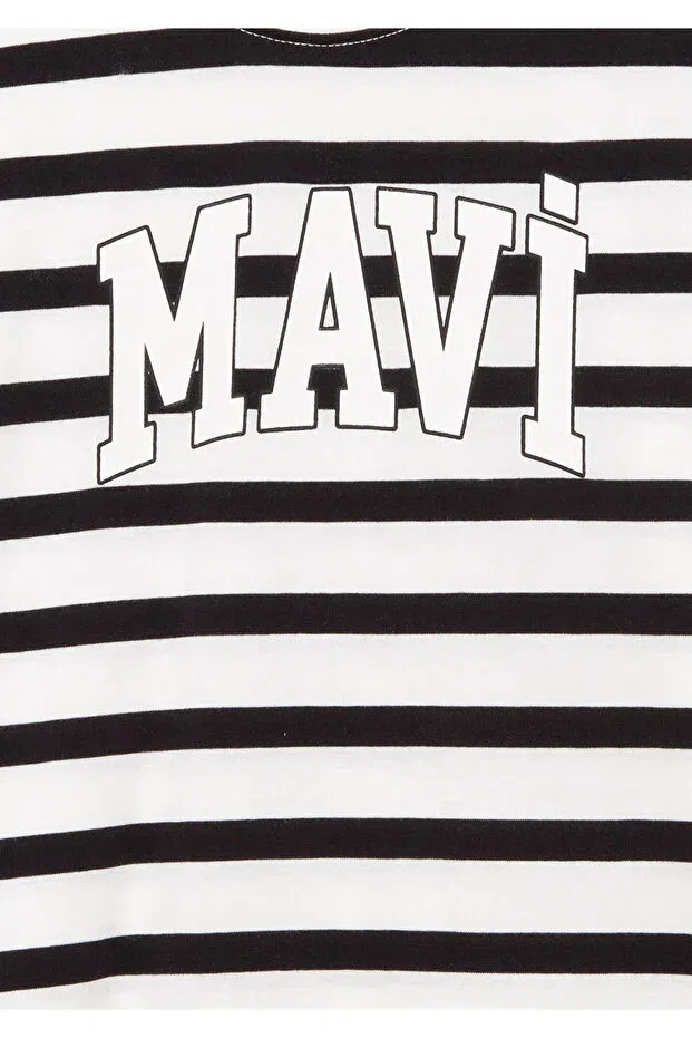 Детская футболка с принтом Logo Printed Black Striped Regular Fit Mavi, White 84041 — фото 4