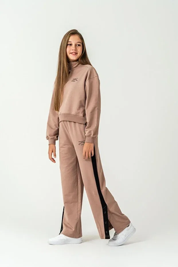 Детский спортивный комплект для девочек с принтом Mışıl Kids, Beige — фото 4