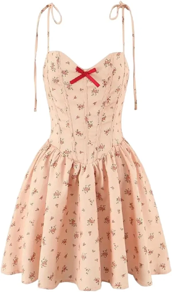 Женское платье с цветочным принтом и бантом Prom, Light Orange
