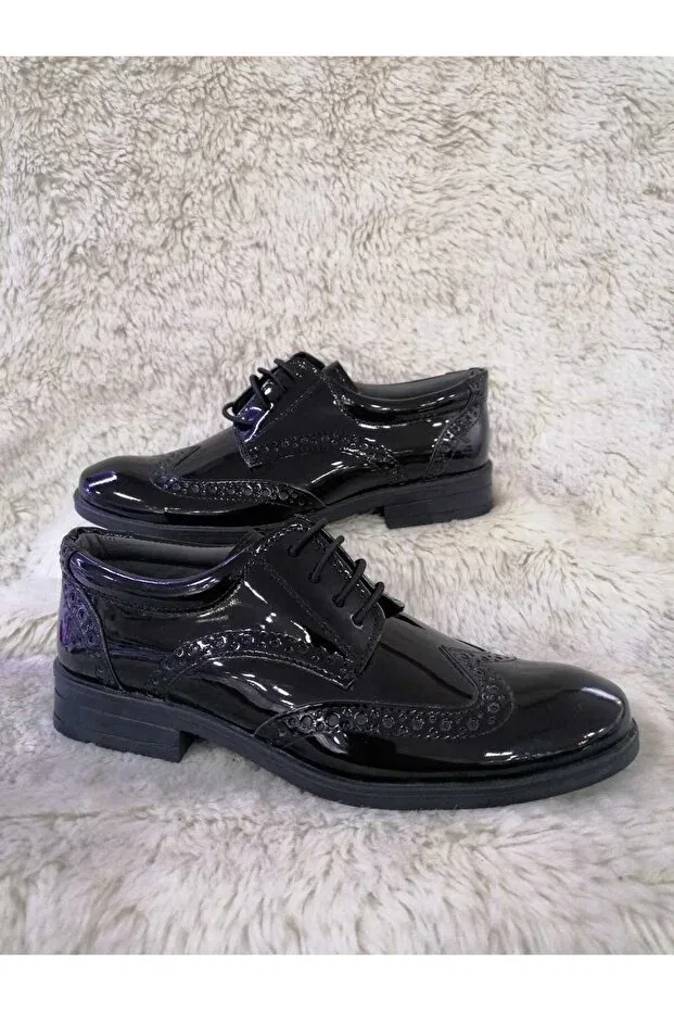 Детские туфли для мальчиков с узором Özgür Kids, Black Patent Leather
