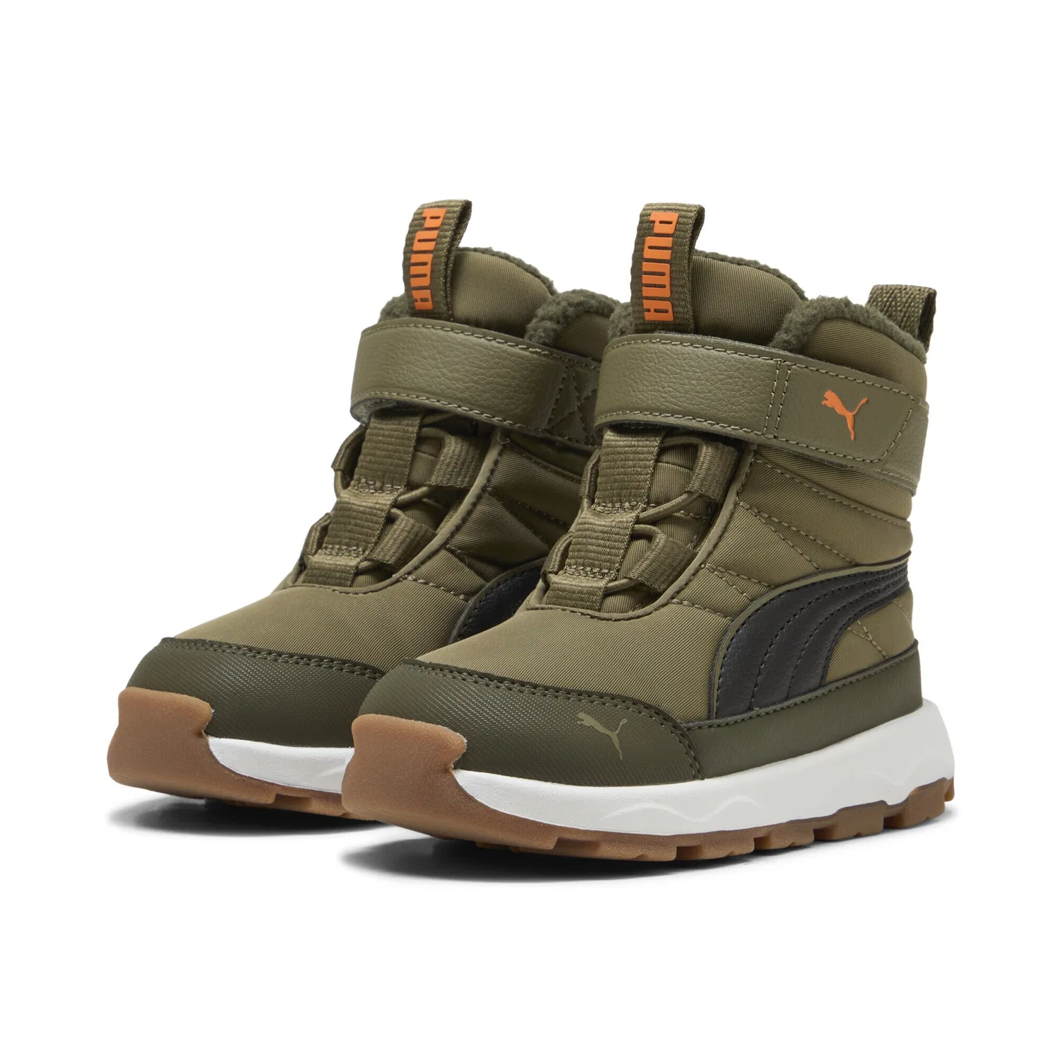 Детские зимние ботинки с водоотталкивающим верхом PUMA, Olive Black Orange Glo Green
