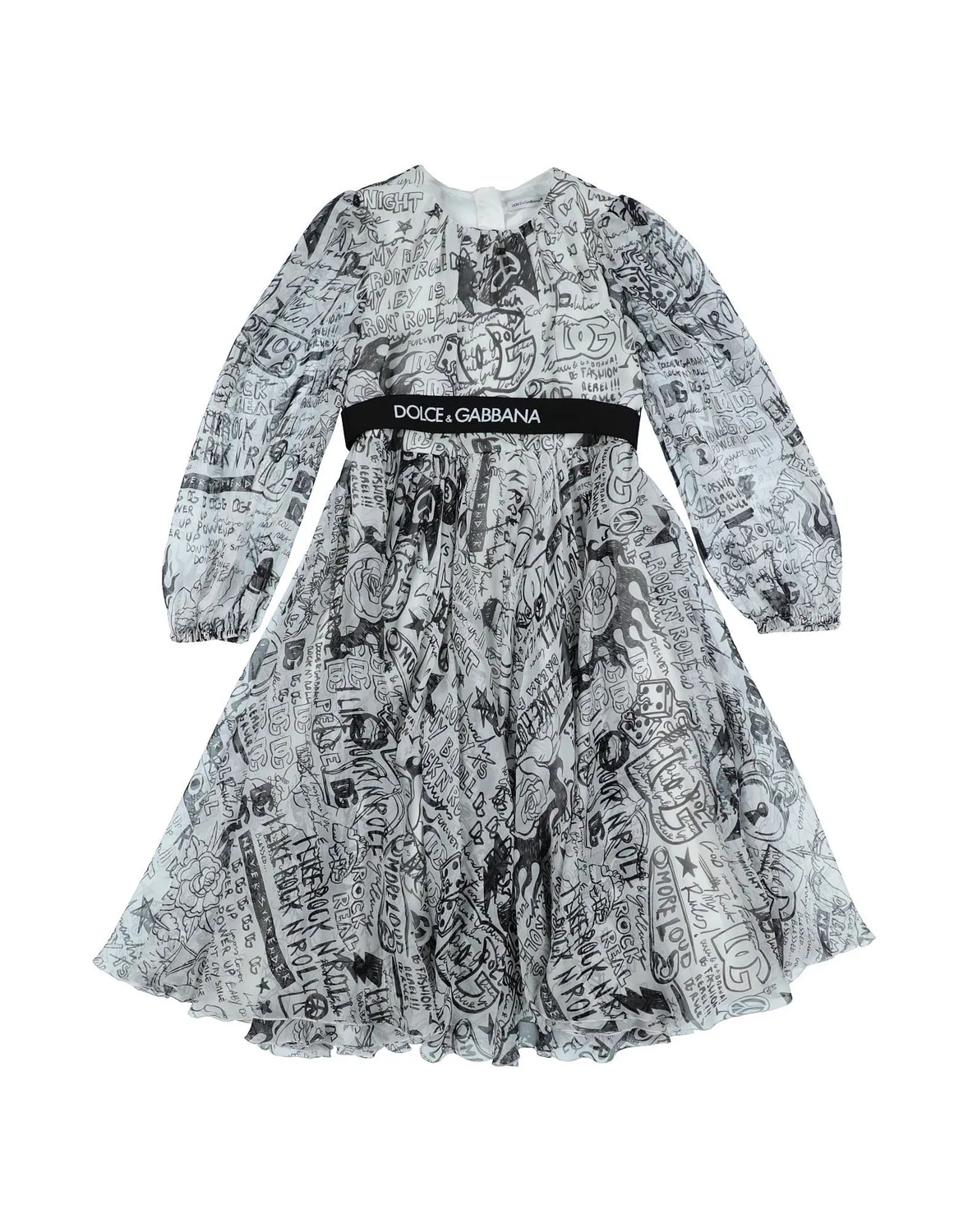Детское платье из шифона с длинным рукавом Dolce&Gabbana, белый