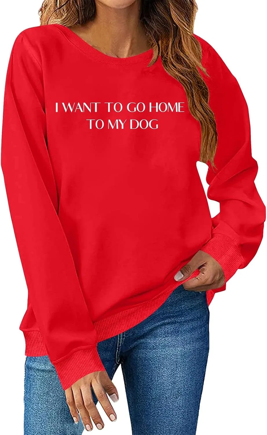 Женский свитшот с принтом I Want To Go Jone To My Dog, красный — фото 2
