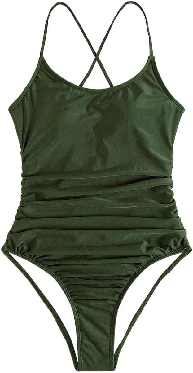 Женский монокини на завязках с высокой талией, Army Green — фото 4