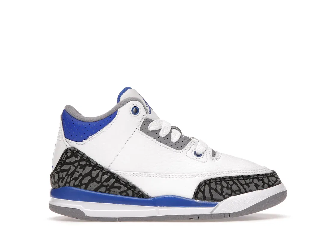 Детские кроссовки с ретро-дизайном Jordan 3 Retro Jordan, White/Black-Cement Grey-Racer Blue