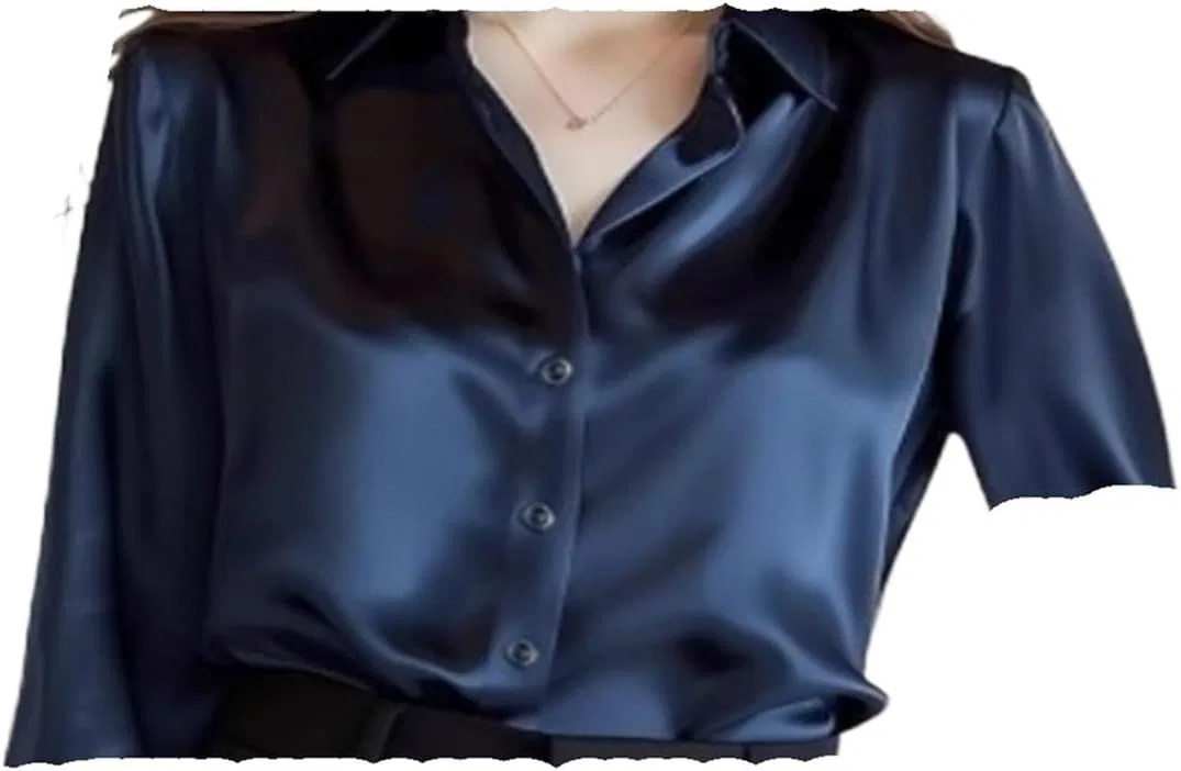 Женская повседневная рубашка с асимметричным воротником и подвеской Generic, Dark Blue