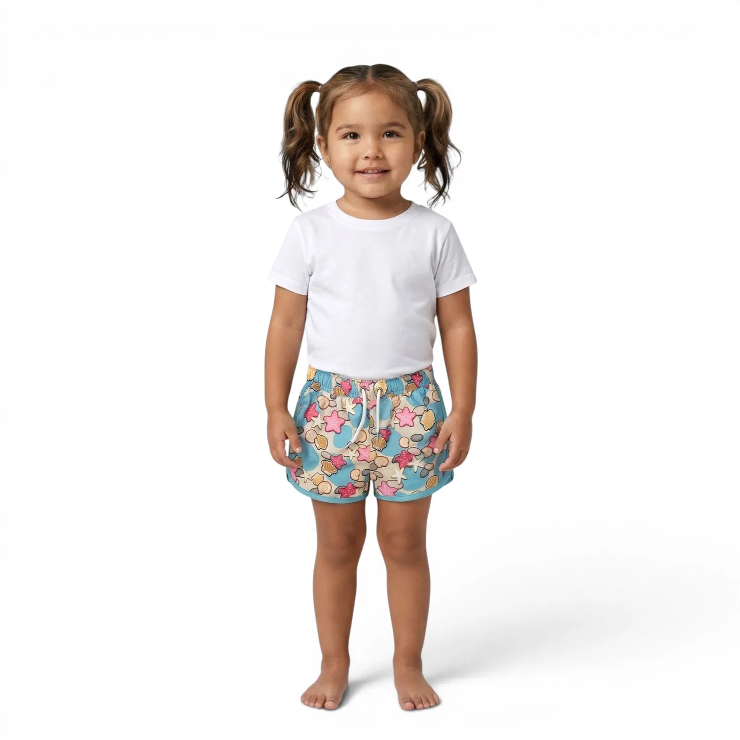 Детские плавки для девочек с принтом Sandy Beach Kahuna Kids, Hellblau Beige Hellrosa — фото 3